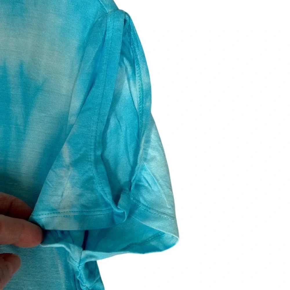 Allie & Rob Aqua and White Tie Dye Split Short-Sleeve Tee Shirt Womens Small NWT